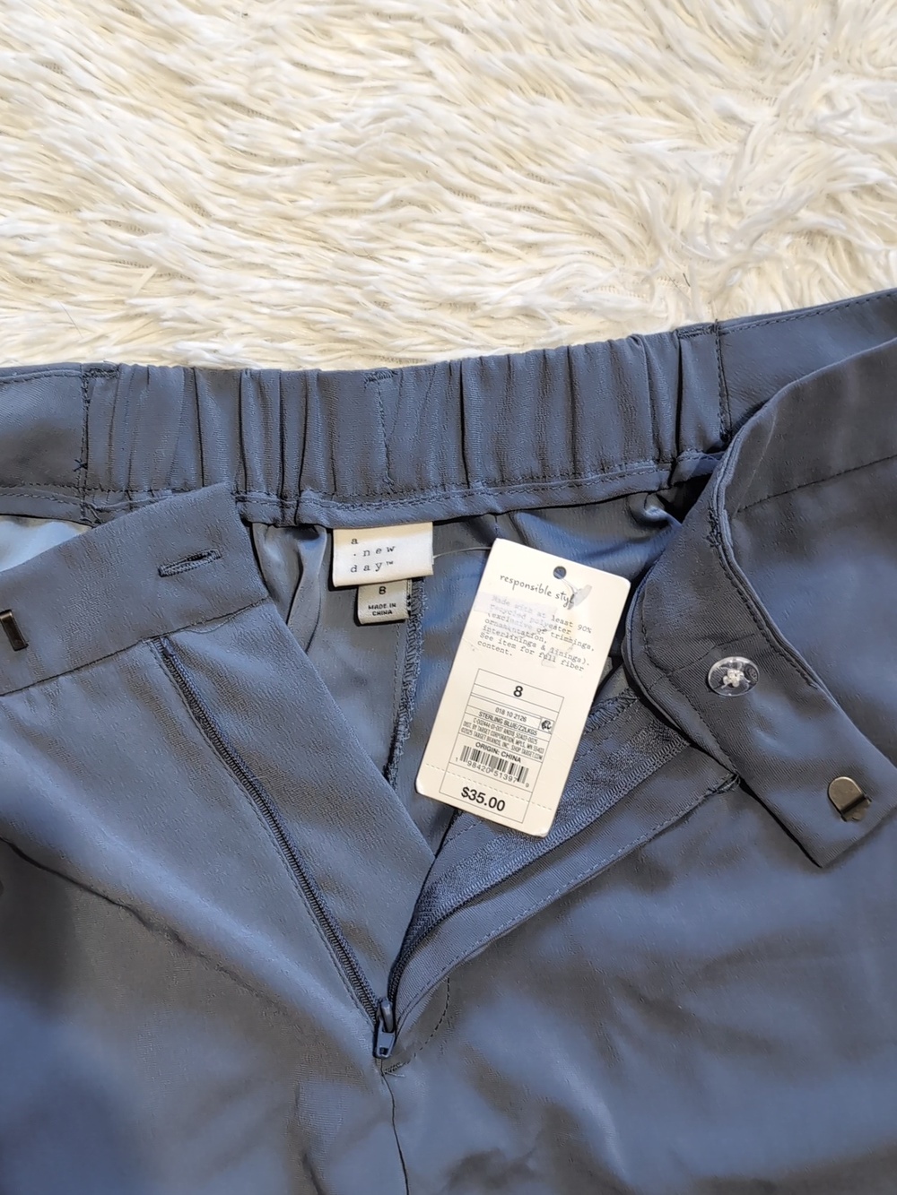 NWT A New Day Blue-Grey Wide Leg Satin Tuxedo Stripe High Rise Pants Size 8 - Picture 7 of 11